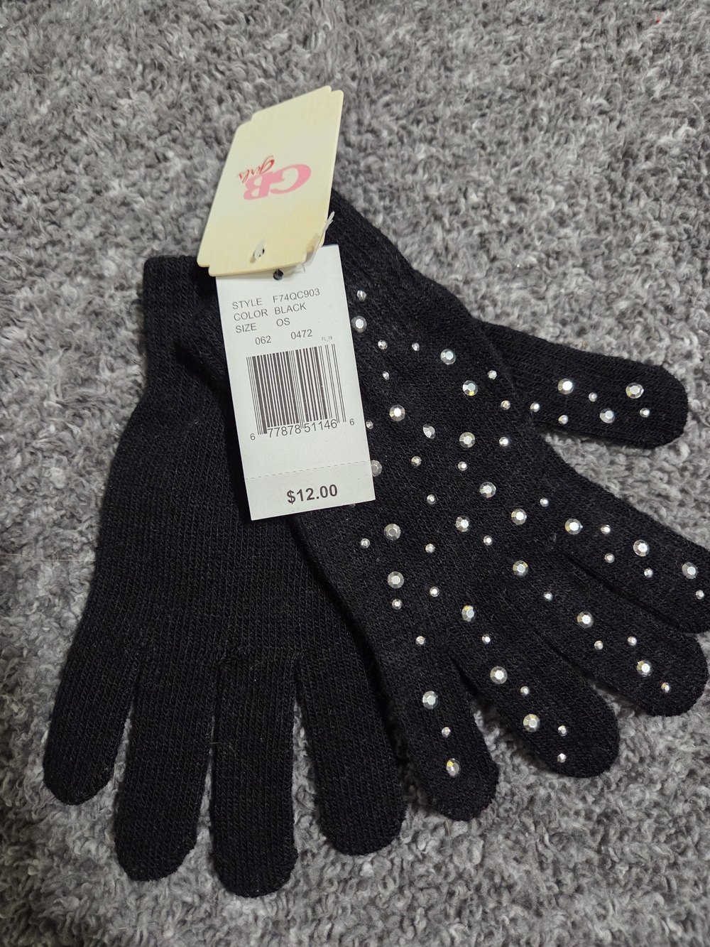 GB girls Black Rhinestone Knit Gloves